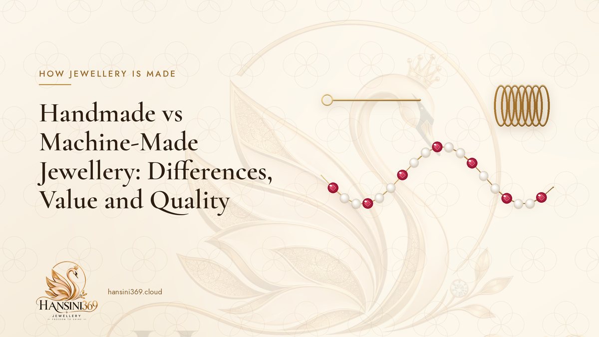 Illustrated HANSINI369 cover for “Handmade vs Machine-Made Jewellery: Differences, Value and Quality”