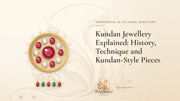 Illustrated HANSINI369 cover for “Kundan Jewellery Explained: History, Technique and Kundan-Style Pieces”
